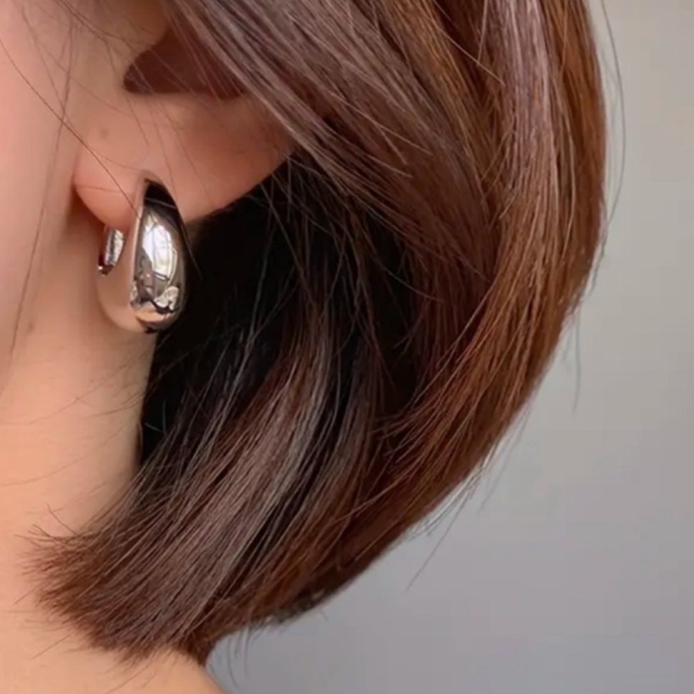 Anthropologie Mallory Silver Classy French Huggie Hoop Earrings - Picture 2 of 3